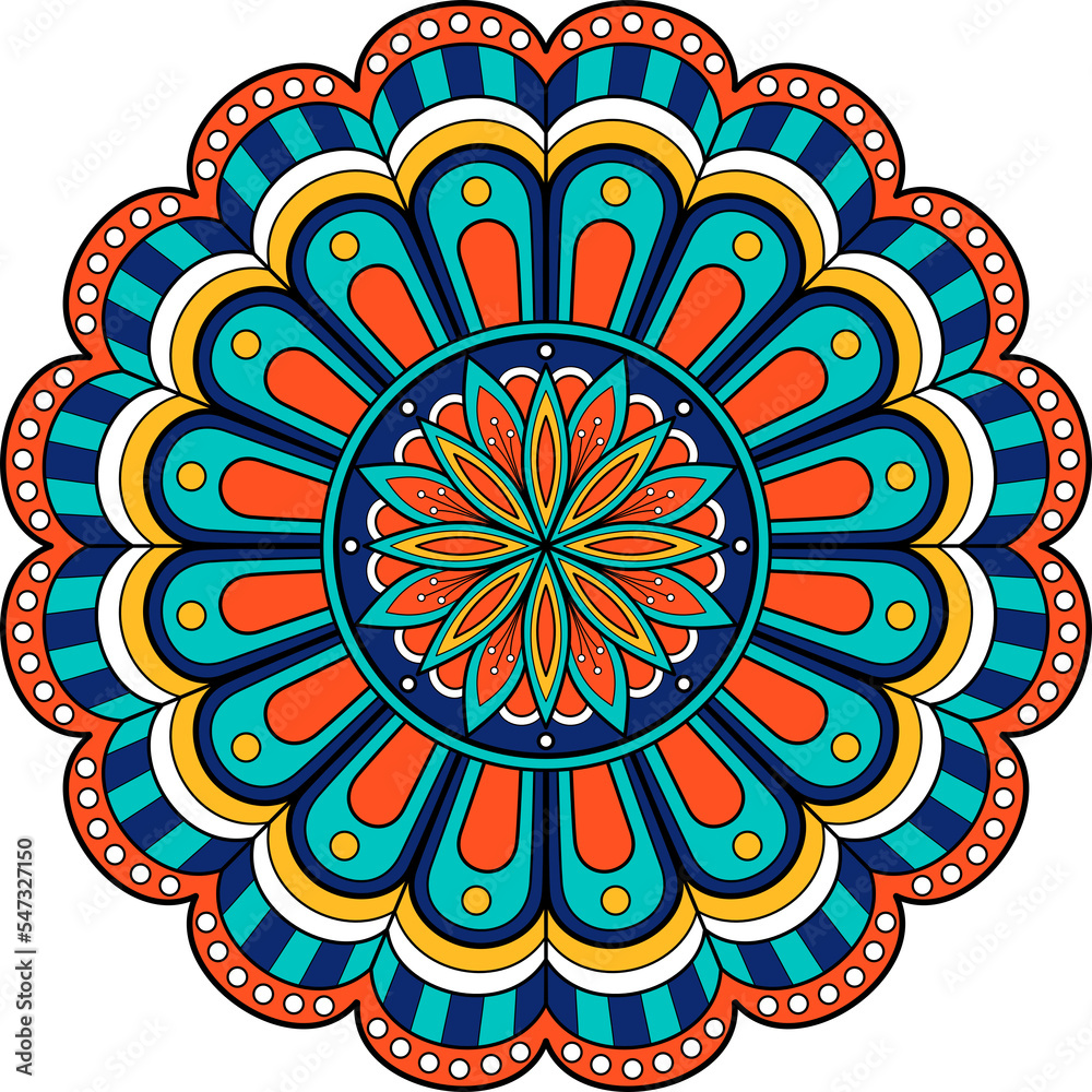 Mandala color art pattern for Art on the wall. fabric pattern Card textured Wallpaper tile Stencil Sticker. Tribal ethnic fashion motif for paper, and textile