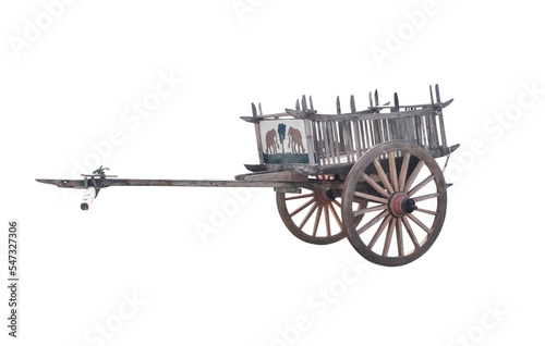 Vintage  transport wood wagon in Thai temple isolated on white background ,clipping path