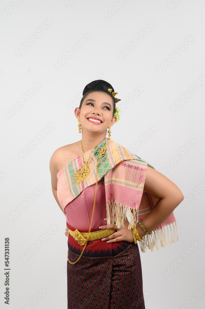 Portrait of Beautiful Woman in Thai northeastern Traditional Clothing standing Posing Portrait of Beautiful Woman in Thai northeastern Traditional Clothing standing Posing