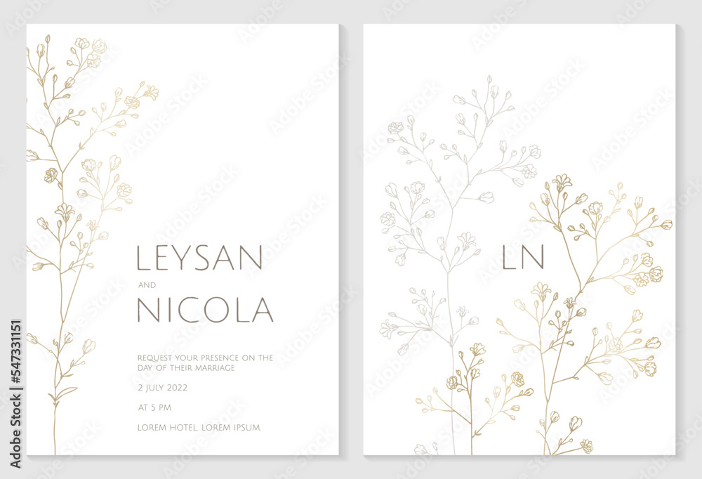Template for invitation, greeting cards with golden gypsophila.