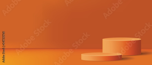 Orange background with podium for product promotion. Vector
