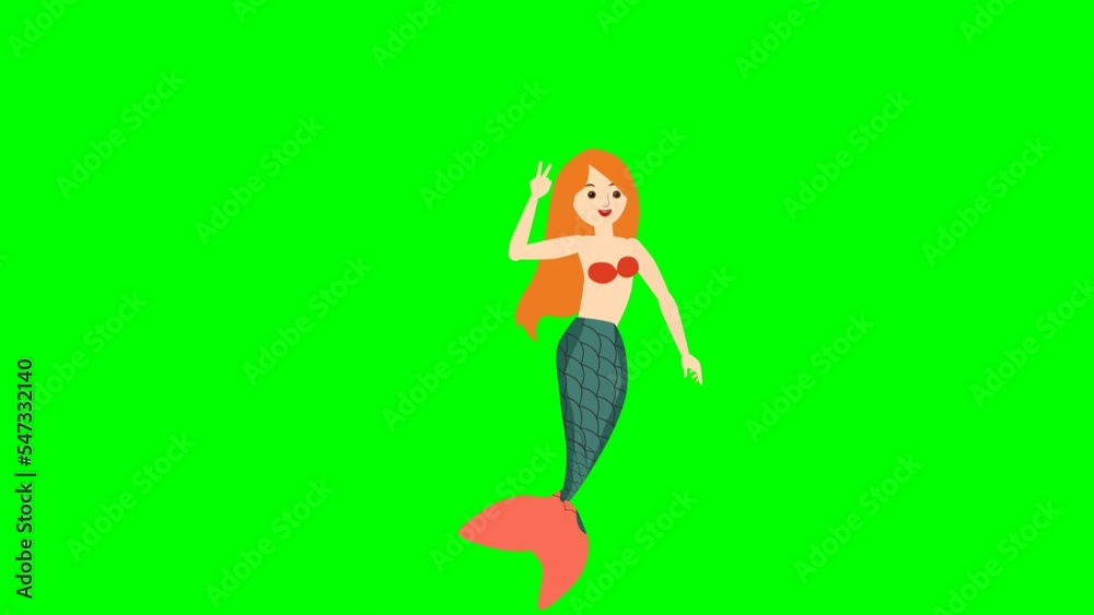 Mermaid cartoon 2d animation green screen Mermaid cartoon 2d animation green screen
