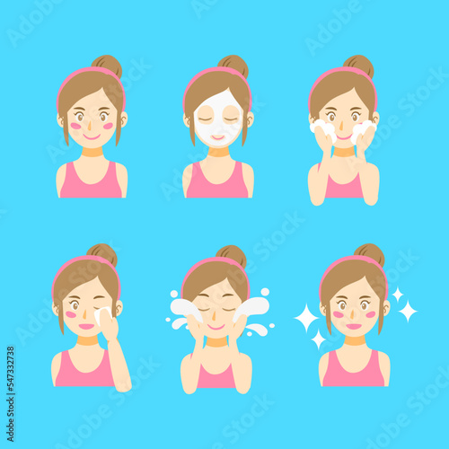 Skin care concept young girl character cleaning her face Facial treatment procedures