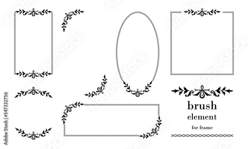 ビンテージ調フレームセットとアレンジ用ブラシ素材（白背景・ベクター・切り抜き）