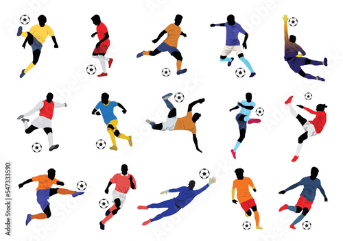vector illustration set of various poses of soccer players
