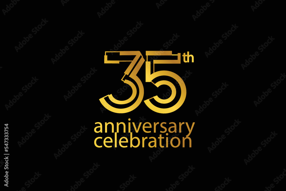 35 year anniversary celebration abstract style logotype. anniversary with gold color isolated on black background, vector design for celebration vector
