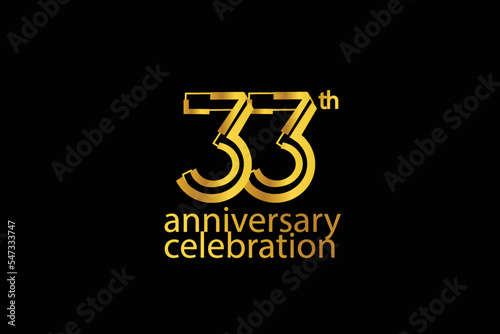 33 year anniversary celebration abstract style logotype. anniversary with gold color isolated on black background, vector design for celebration vector