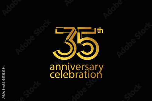 35 year anniversary celebration abstract style logotype. anniversary with gold color isolated on black background, vector design for celebration vector