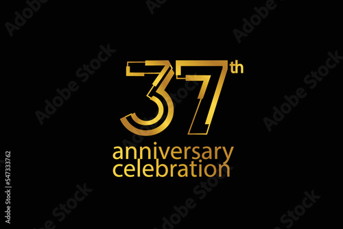 37 year anniversary celebration abstract style logotype. anniversary with gold color isolated on black background, vector design for celebration vector