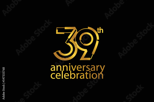 Fototapeta Naklejka Na Ścianę i Meble -  39 year anniversary celebration abstract style logotype. anniversary with gold color isolated on black background, vector design for celebration vector