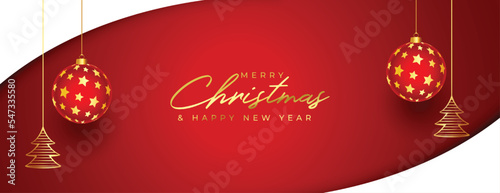 merry christmas occasion banner with hanging 3d ball