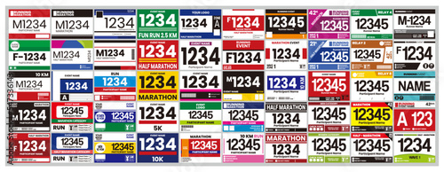A runner or athlete chest number modern minimalist design concept. Also known as race number or bib number. Used during marathons, running events and various other sport competitions.