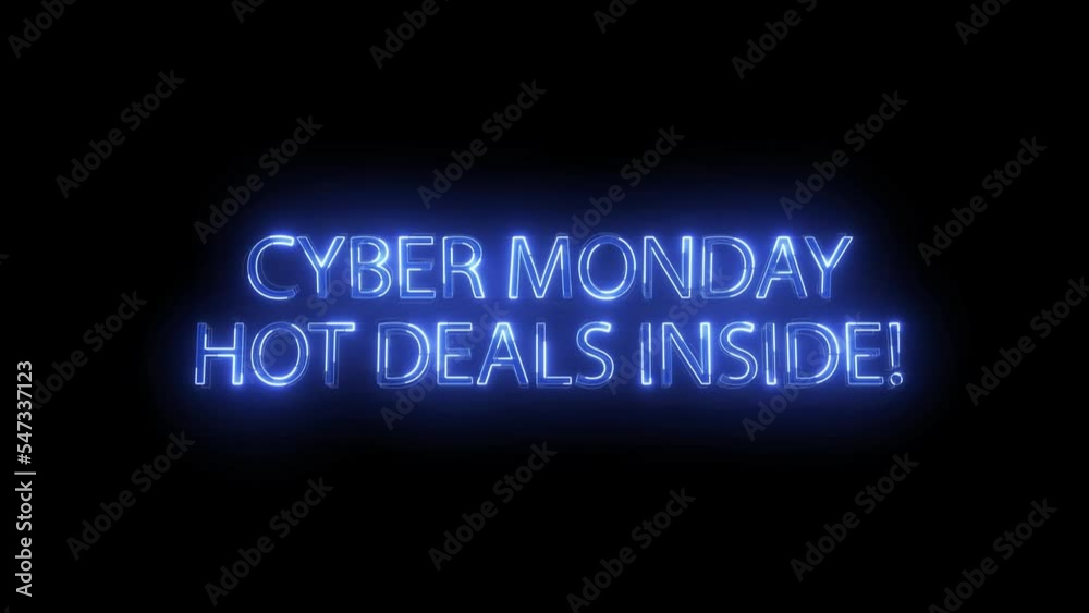 Cyber Monday hot deals inside flashing neon sign, retail sale ad animation, online shopping sign with black background. High quality FullHD footage with alpha channel Cyber Monday hot deals inside flashing neon sign, retail sale ad animation, online shopping sign with black background. High quality FullHD footage with alpha channel