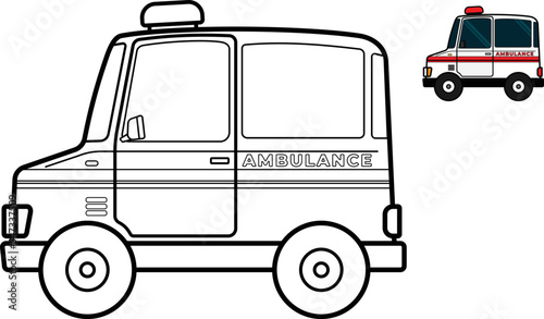 Vector illustration of ambulance, good for coloring book for kids.