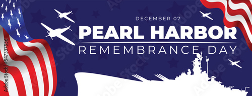 Fotografia Pearl harbor remembrance day banner illustrator with battleship silhouette