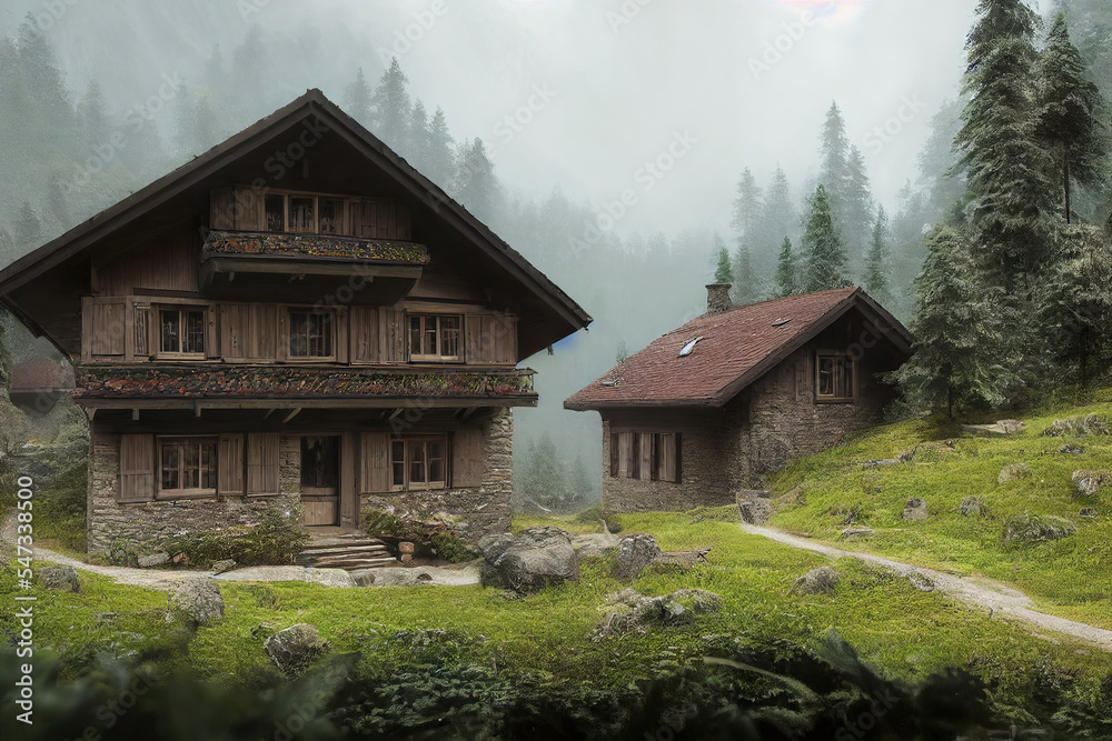 wooden house in the swiss alps