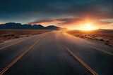 sunset on the desert road