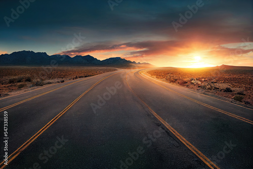 sunset on the desert road
