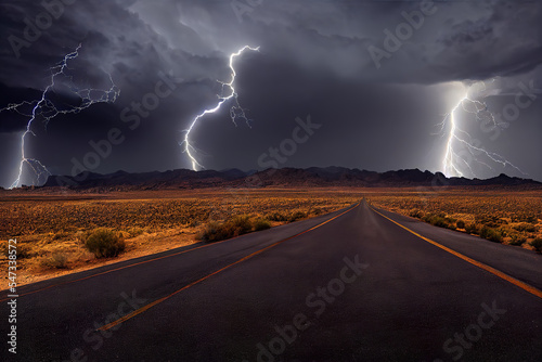 thunderstorm and lightning over abandoned roan in nevada desert