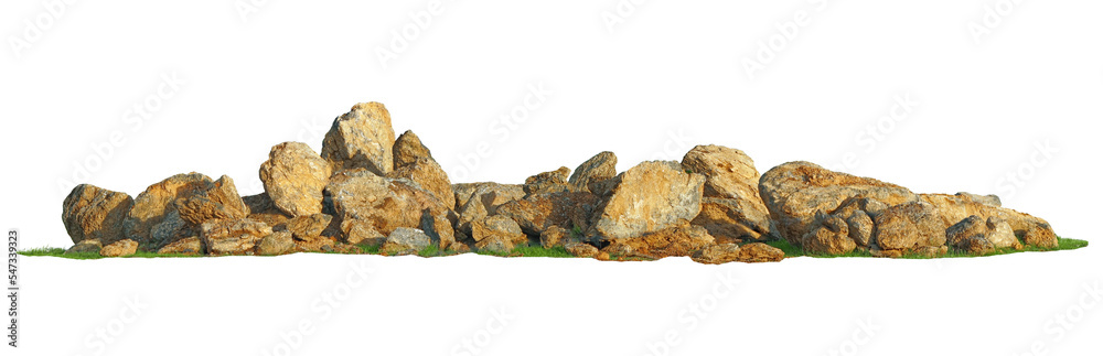 Large stone pile Isolated on PNGs transparent background , Use for visualization in architectural design or garden decorate	
