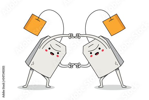 Cute tea bag cartoon character combine pose
