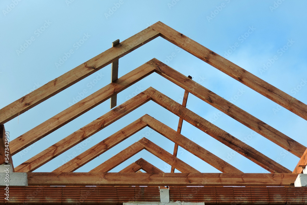Photo &amp; Art Print A timber roof truss in a house under 