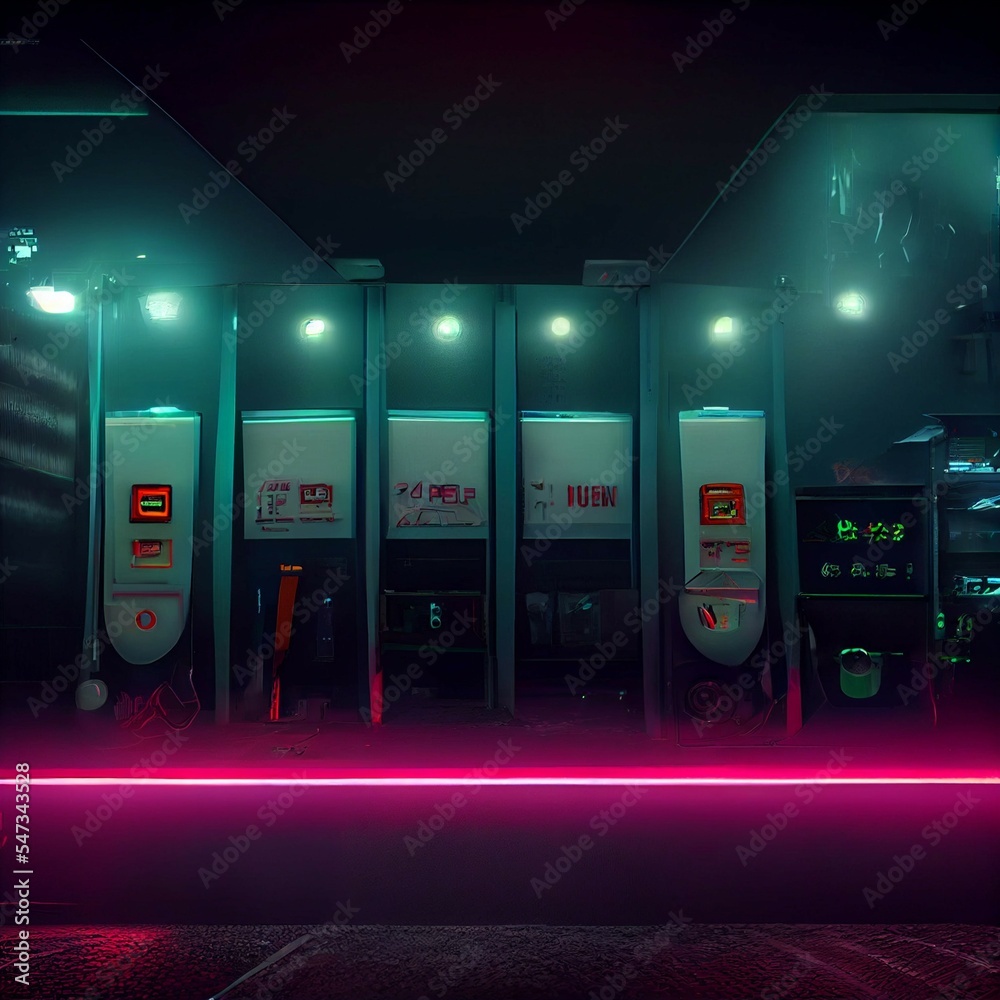 hyper realistic cyberpunk fuel station. Stock Illustration Adobe Stock