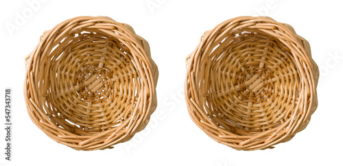 Wicker basket isolated on the white background, top view.