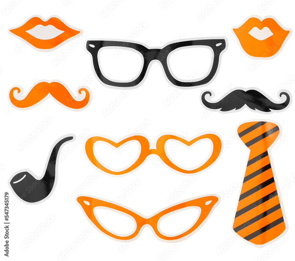 Set of Party decoration isolated on white background with clipping path.