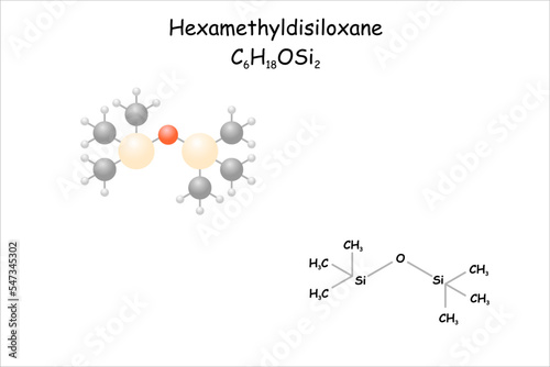 Stylized molecule model/structural formula of hexamethyldisiloxane. photo