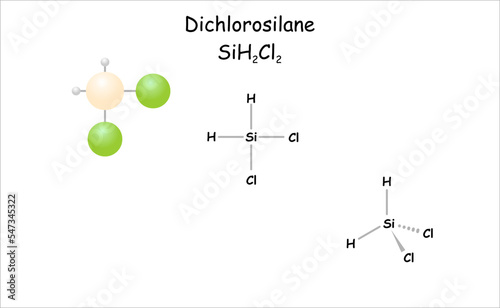 Stylized molecule model/structural formula of dichlorosilane.