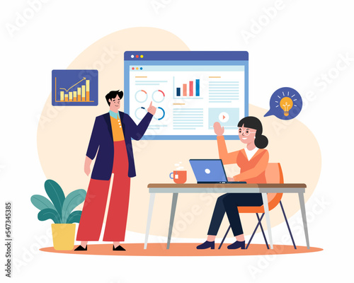Business team discussing new project or design, generate ideas or talking. Business meeting, presentation or conference in office