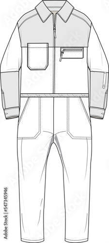 KIDS WEAR TRACKSUIT AND BOILDER SUIT  FLAT ILLUSTRATION SKETCH VECTOR