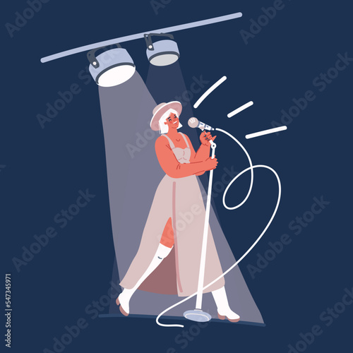 Cartoon vector illustration of Woman Singer or standup comic