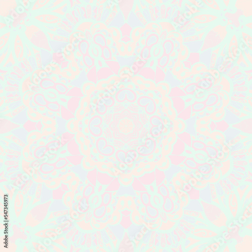 Seamless tile texture. Tracery mehndi design image. Pastel. Ethnic doodle art. Curved doodling picture. Vector