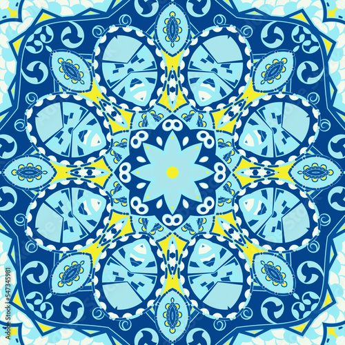 Seamless tile texture. Tracery mehndi design image. Ethnic doodle art. Curved doodling picture. Vector