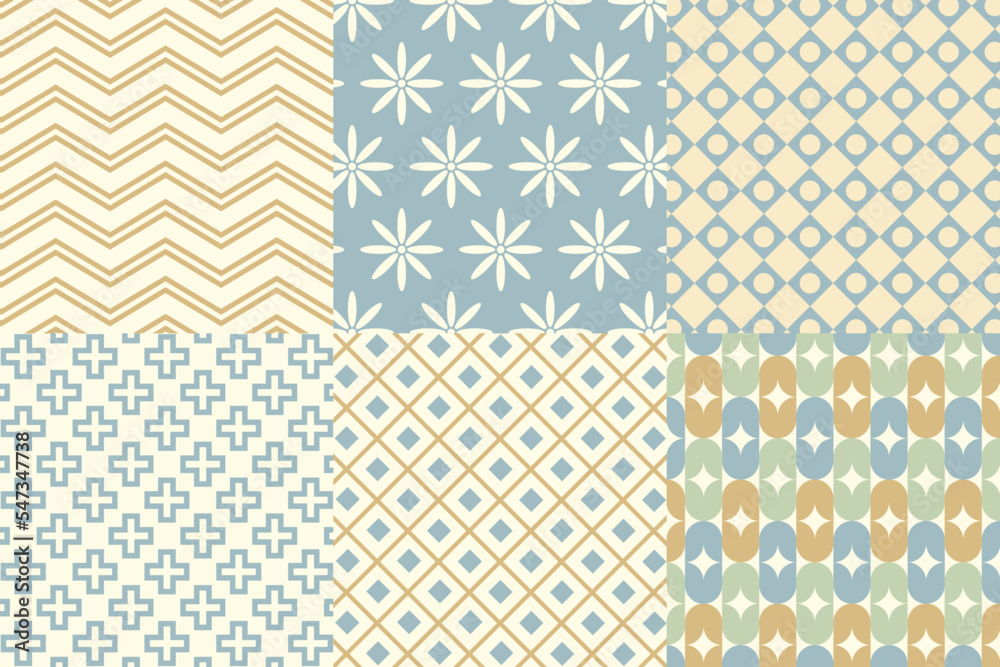 Set of seamless pattern in retro style. Abstract texture decorative 50`s, 60's, 70's style. Can be used for fabric, wallpaper, textile, wall decoration. Vector illustration Set of seamless pattern in retro style. Abstract texture decorative 50`s, 60's, 70's style. Can be used for fabric, wallpaper, textile, wall decoration. Vector illustration