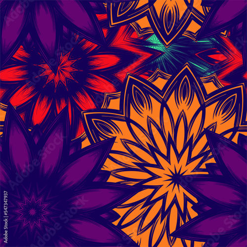 Flowers. Seamless floral background. Tracery handmade nature ethnic fabric backdrop pattern. Textile design texture. Decorative color art. Vector