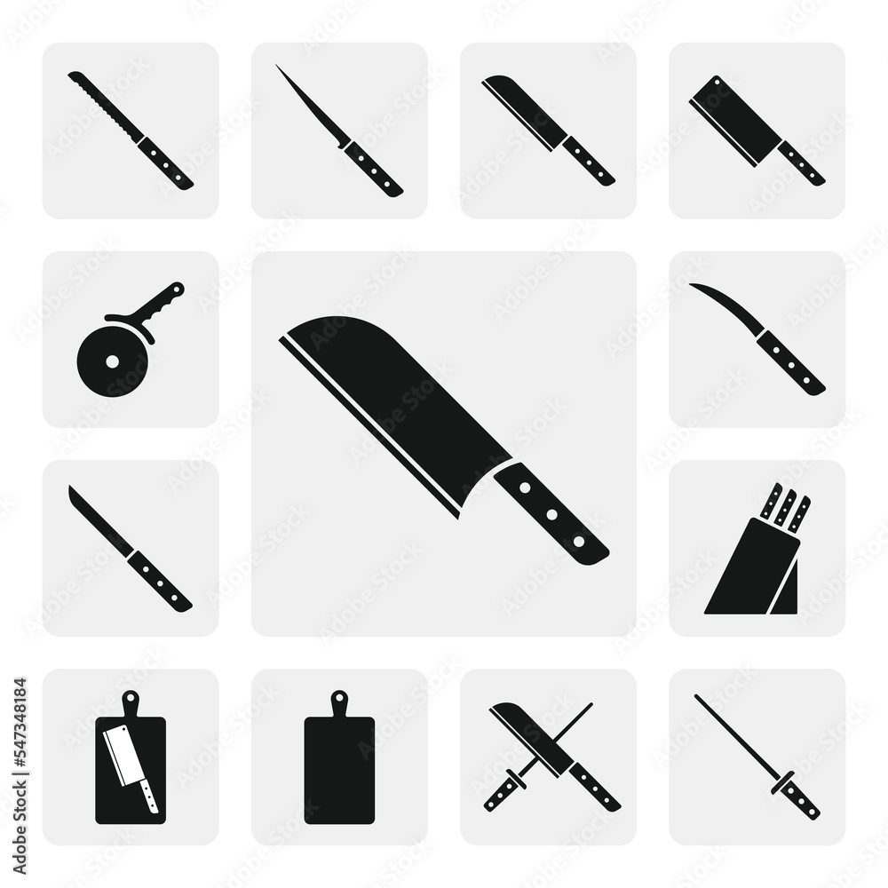 Large sharp cleaver knife flat web icon. Santoku cleaver knife sign