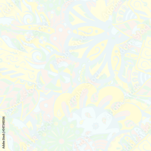Tracery seamless pattern. Mehndi design. Pastel. 6 colors. Ethnic doodle texture. Curved doodling background. Vector