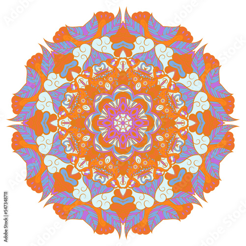 Mandala. Tracery wheel image. Mehndi design. Ethnic doodle art. Curved doodling picture. Vector
