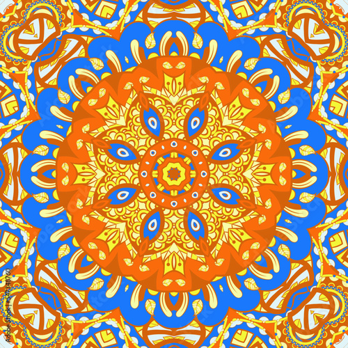 Seamless tile texture. Tracery mehndi design image. Ethnic doodle art. Curved doodling picture. Vector