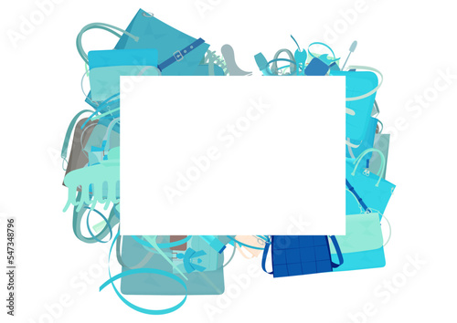 Blank paper, fill yourself invitation card, with border backdrop pattern. Abstract design texture. Theme is about casual, beauty, parlor, Tote, maquillage, purse, store, Laptop Backpack
