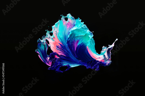 Wallpaper Mural Fluid flow, liquid paints splash and mix together on black background,  Generative AI	 Torontodigital.ca