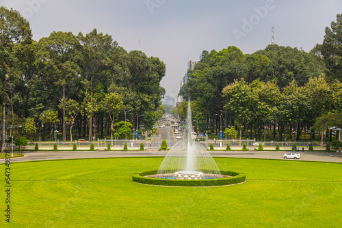 Water fountain at the park in front of the reunification palace