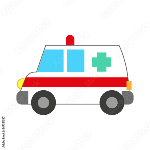 Vector illustration of a toy car in a flat style. Icon of an ambulance car. Logo design