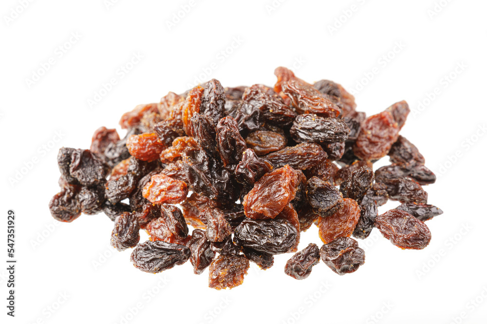 Extreme Close up of dried raisins on white background Extreme Close up of dried raisins on white background