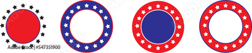Red, white, and blue circle design with stars. Vector Illustration