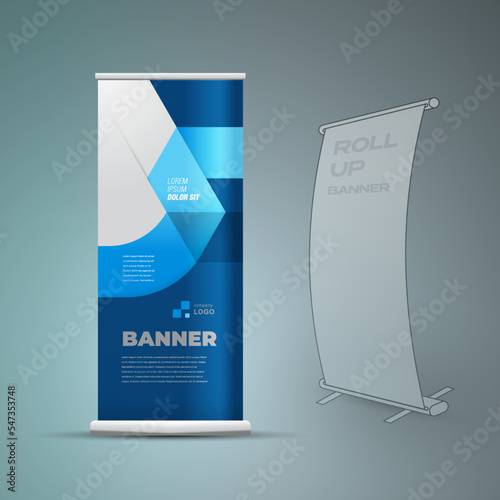 Roll up banner rhombus action theme vector blue color