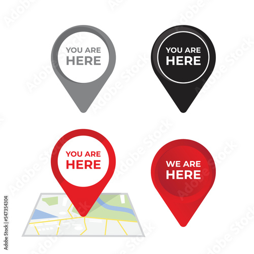 Set of 3d we are here map point icon isolated in white background.